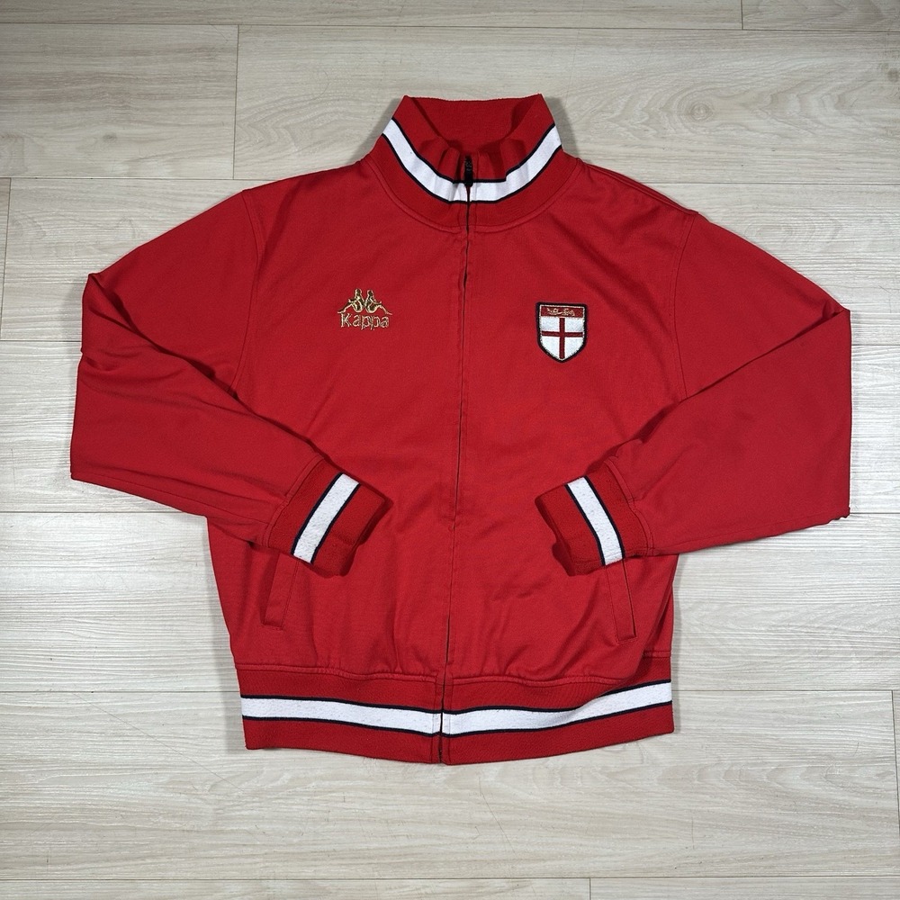 KAPPA England Men Jacket Size M Red White Athletic Soccer Zipper Rare Authentic